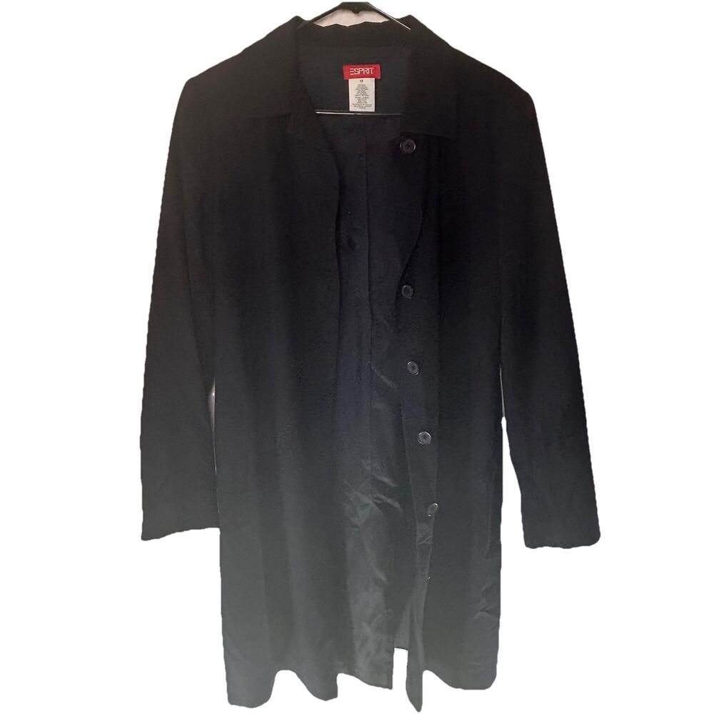 ESPRIT Womens Size M Medium Black Long Coat Jacket Viscose Stretch Button Up